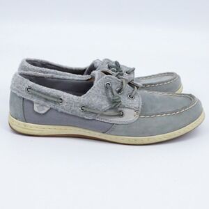 Sperry Top-Sider Womens Grey Leather Suede Wool Boat Shoes STS82427 Size 9.5